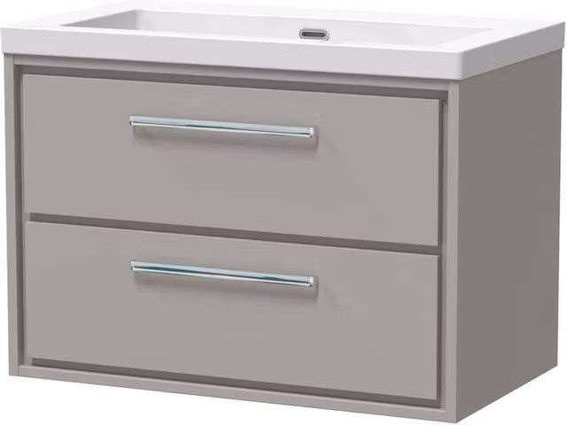 Balterley Wall Hung Bathroom Vanity Unit with 2 Soft Close Drawers and Fireclay Basin in Matt Grey, W/D/H: 80 x 60 x 58.4 cm – 1