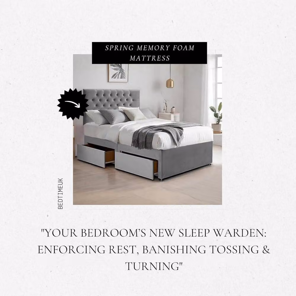 Bed Time UK Plush Super King Bed with Mattress, 2 Drawers and 20 inch Chesterfield Headboard in Grey – 2