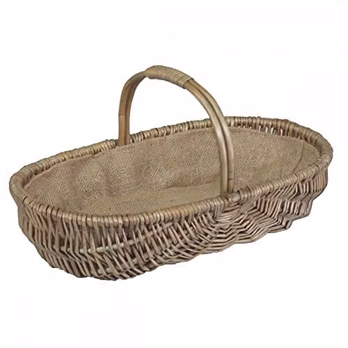 Red Hamper G034/3 Large Shallow Antique Wash Lined Wicker Garden Trug in Red and Brown, W/D/H: 54.5 x 36.5 x 16.0 cm