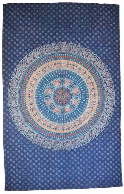 Absolutely Natural Lifestyle Blue Geometric Cotton Boho Summer Throw, Width: 135 cm