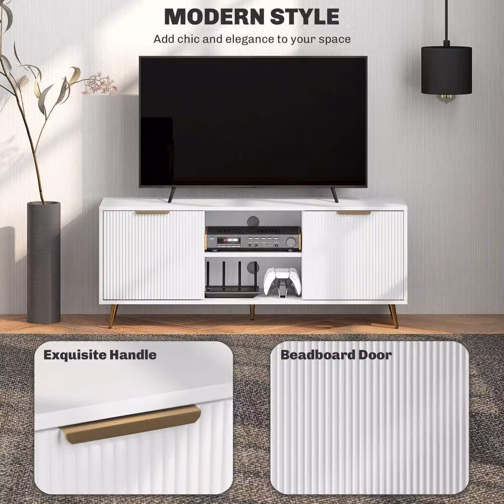 Wyld Haus Lamo White Wooden TV Stand with Etched Doors, Width: 120 cm – 3