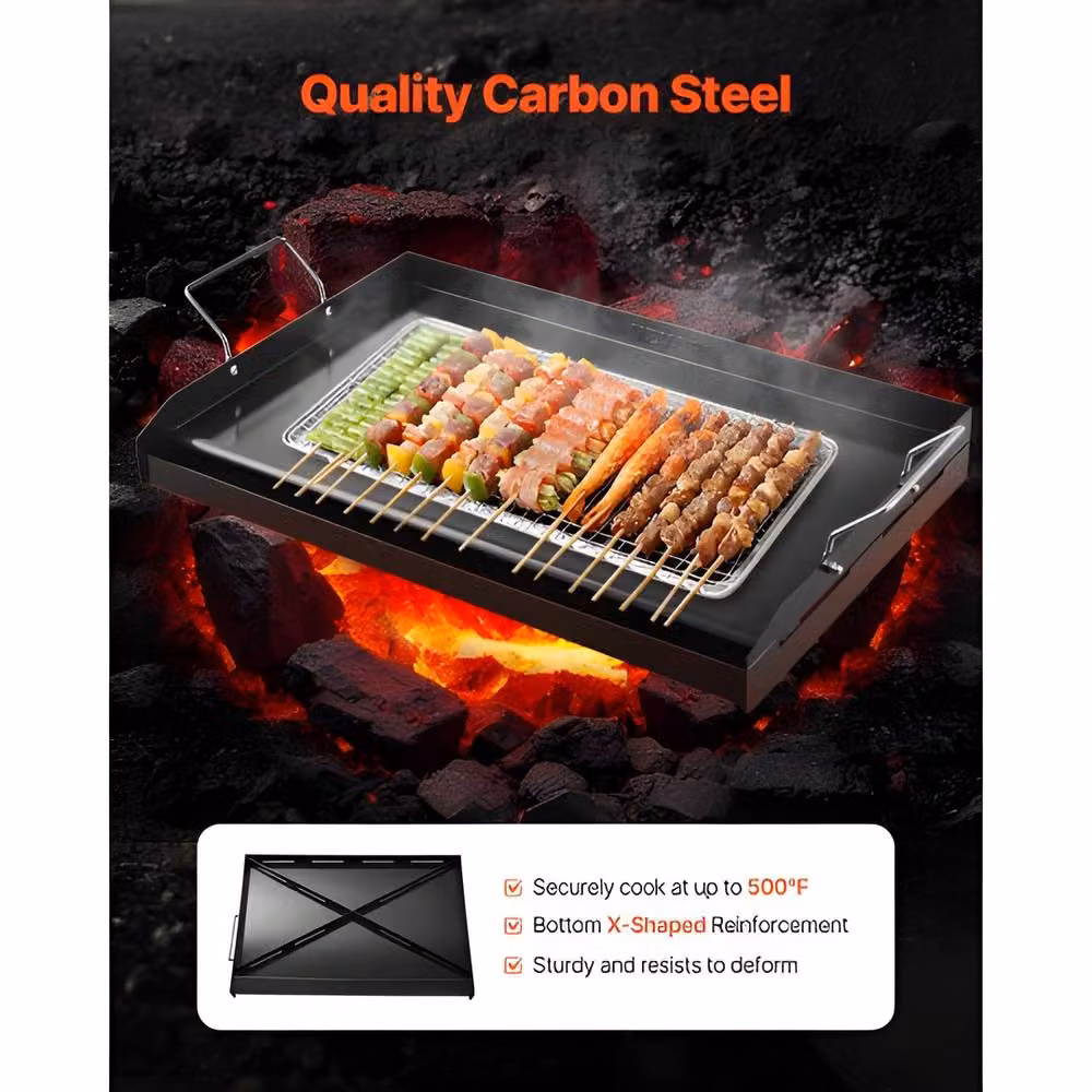 VEVOR Black Carbon Steel Gas Griddle Flat Top Plate W/D/H: 60.96 x 60.96 x 40.64 cm – 5