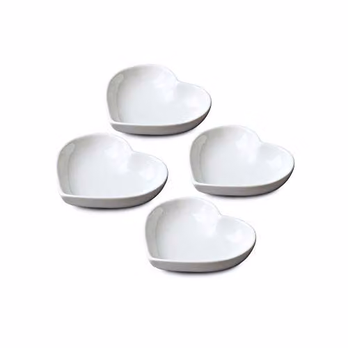 WM Bartleet & Sons 1750 Set of 4 White Porcelain Mini Heart Shaped Condiment and Sauce Dishes, Diameter: 7 cm – 1