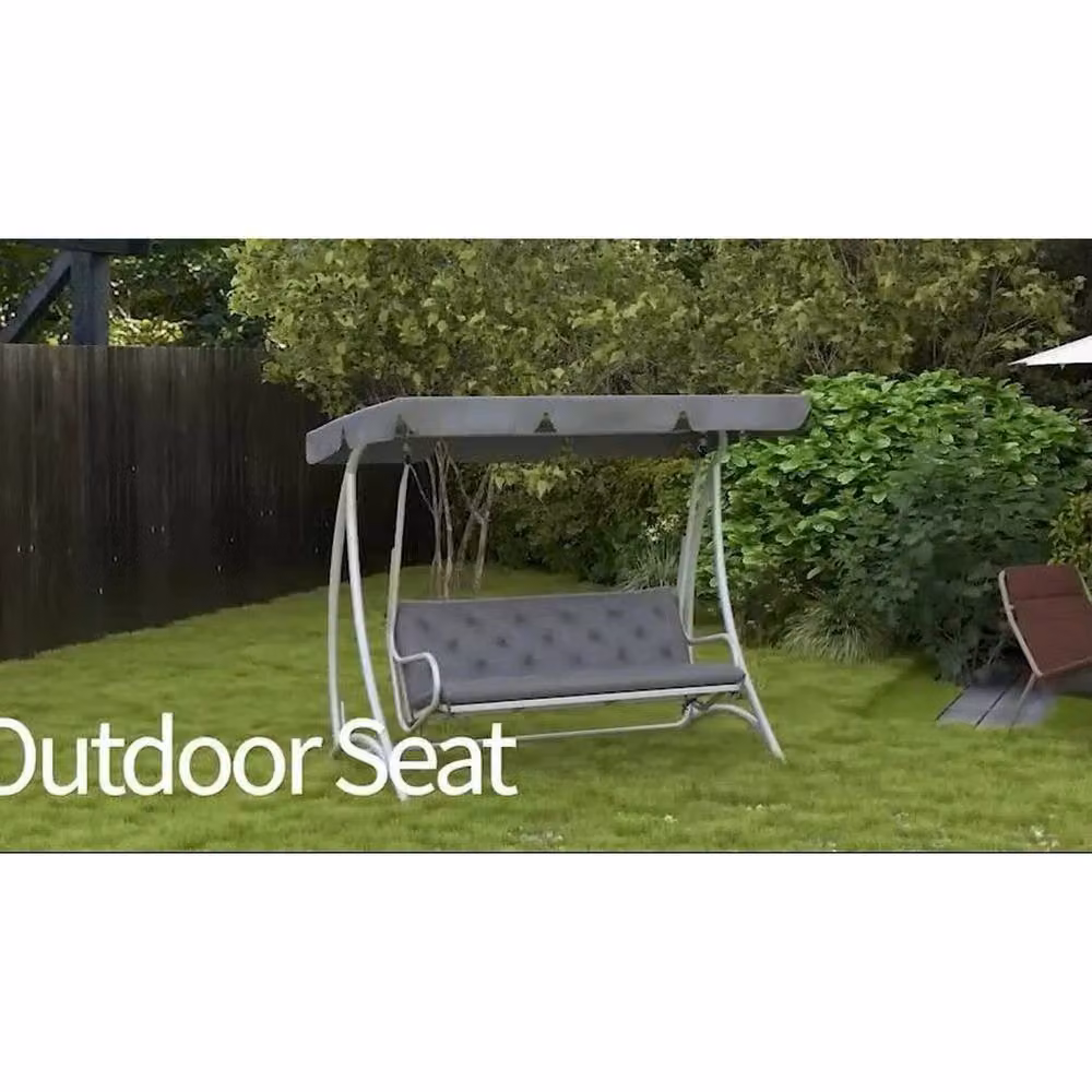 FLAVORA 3-Seater Rectangular Outdoor Bench Cushion in Grey, Breathable Polyester – 3