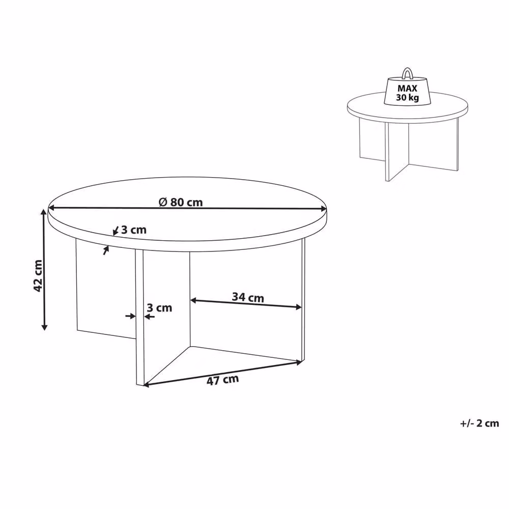 Wyld and Coco Grey Round Stone-Veneer MDF Coffee Table W: 80 cm, D: 80 cm, H: 42 cm – 3