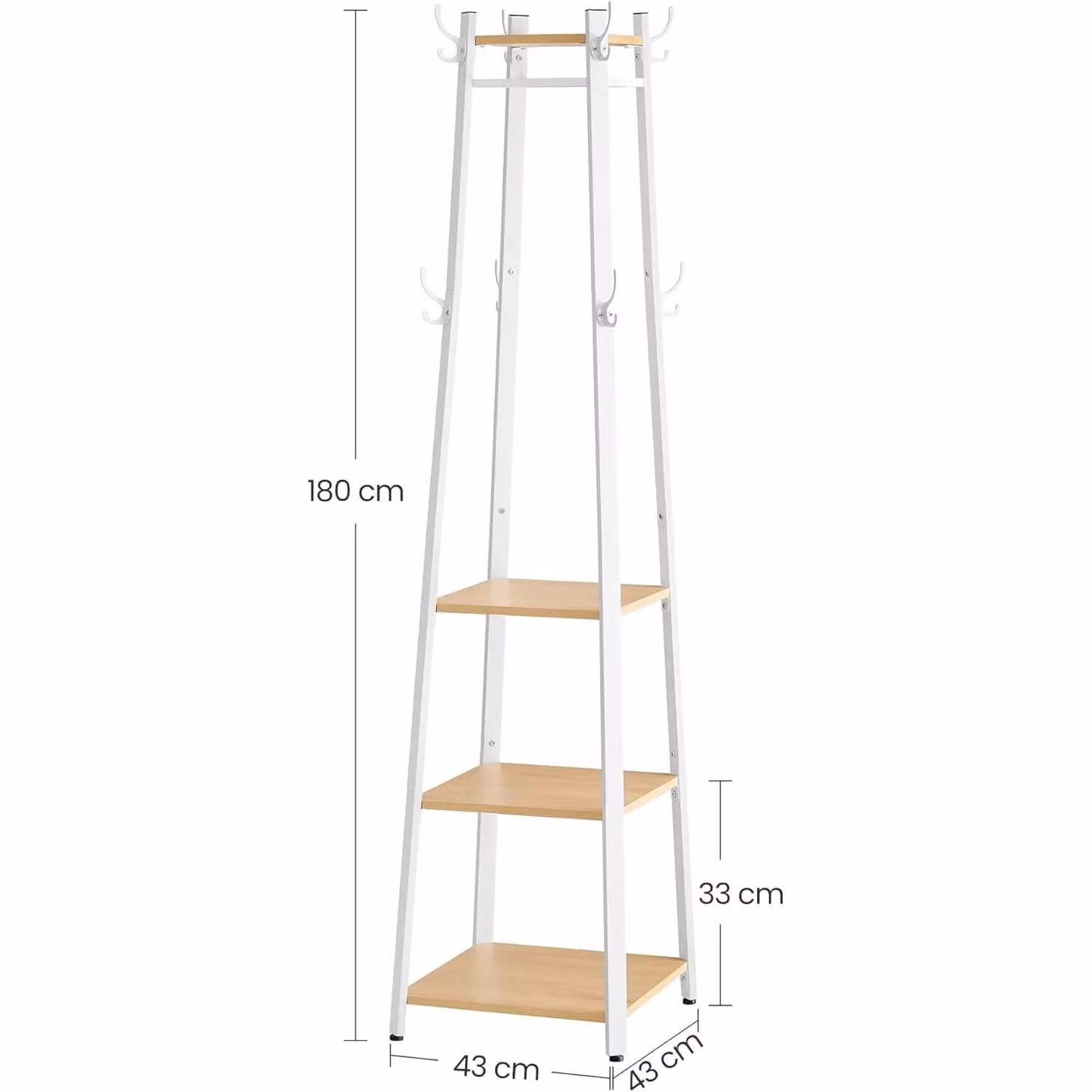 VASAGLE Industrial Ladder Coat Stand with 3 Shelves and Hooks in Natural/Beige/White – 3