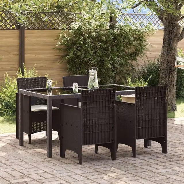 Berkfield Home Set of 4 Brown Rattan Garden Chairs with Cream White Cushions