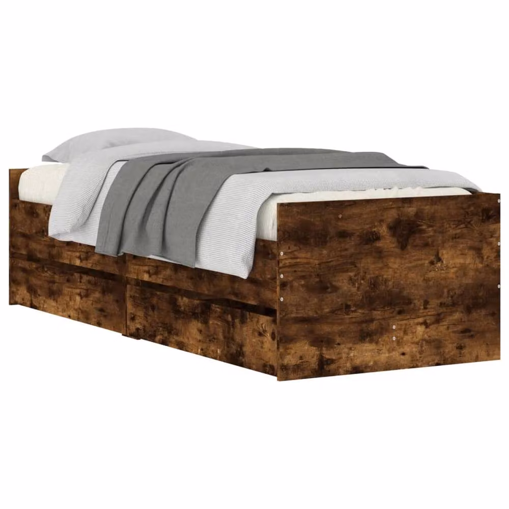 Berkfield Home Modern Bed Frame with Drawers in Smoked Oak Brown, W/D/H: 90 x 200 cm – 3