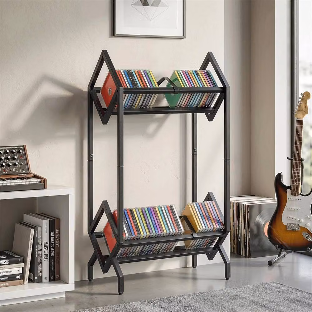 SPETLEK 2 Tier Metal CD and DVD Storage Rack Display, Black, H 80.0 x W 45.2 x D 25.4 cm – 3