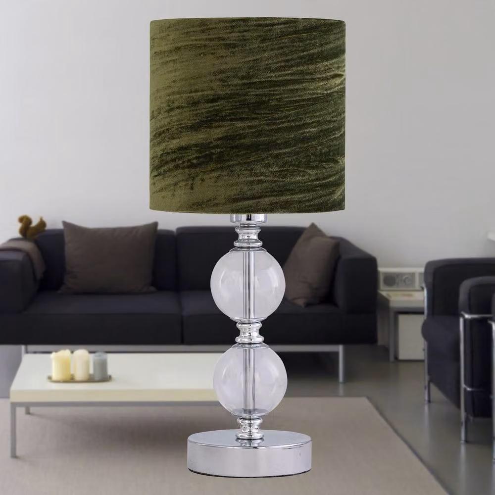 First Choice Lighting Set of 2 Chrome Two Ball Table Lamps with Green Crushed Velvet Shades – 4