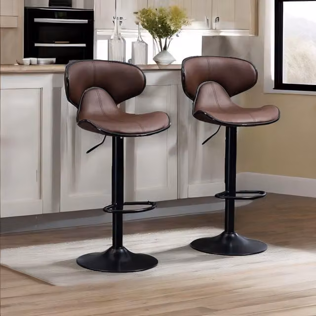 Rafaelo Mobilia Set of 2 Brown Synthetic Leather Swivel and Adjustable Height Dining Chairs