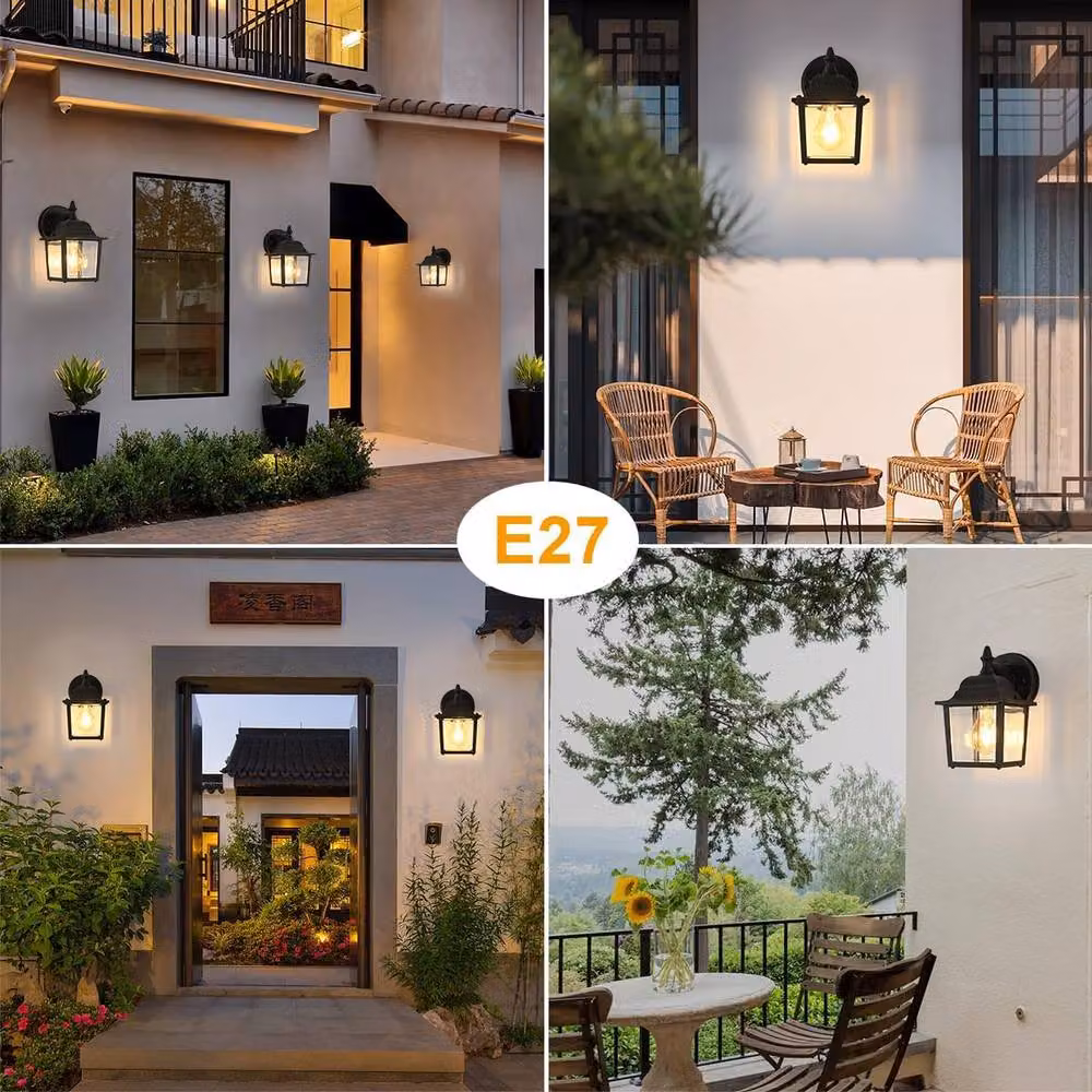 Goeco Vintage Outdoor Wall Lantern, Black IP54 Waterproof Aluminium and Glass Light with E27 Socket – 5