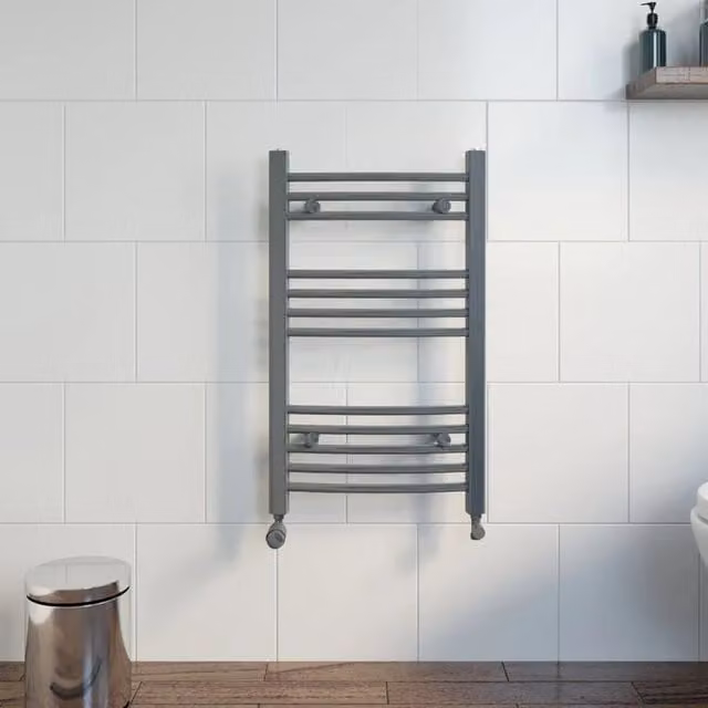 Temprazo Curved Heated Towel Rail Radiator in Anthracite Grey, W/H: 60.0 x 75.0 cm