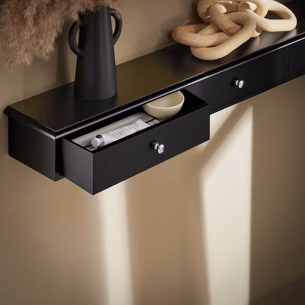 SoBuy Modern Wall-Mounted Floating Shelf with 3 Drawers in Black – 3