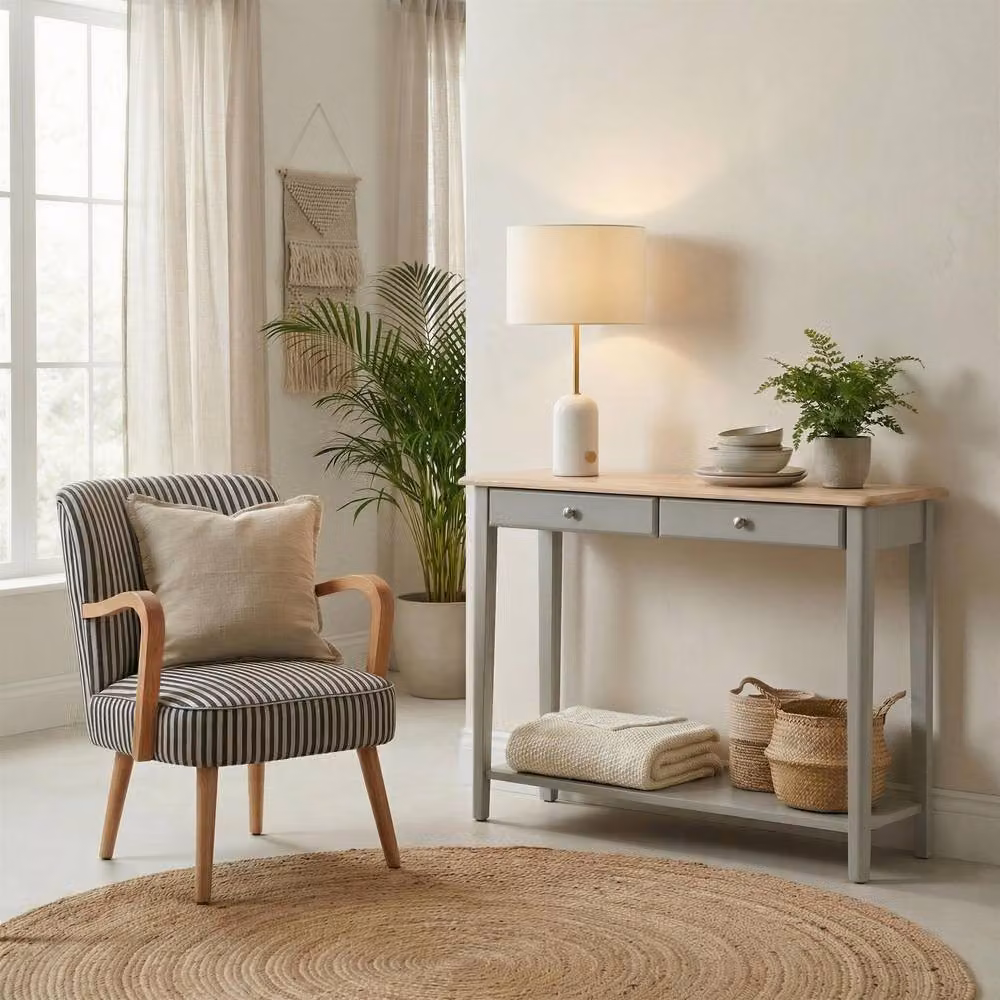 FurnitureboxUK Eden Rectangular Wood Console Table in Whitewash and Light Grey – 2