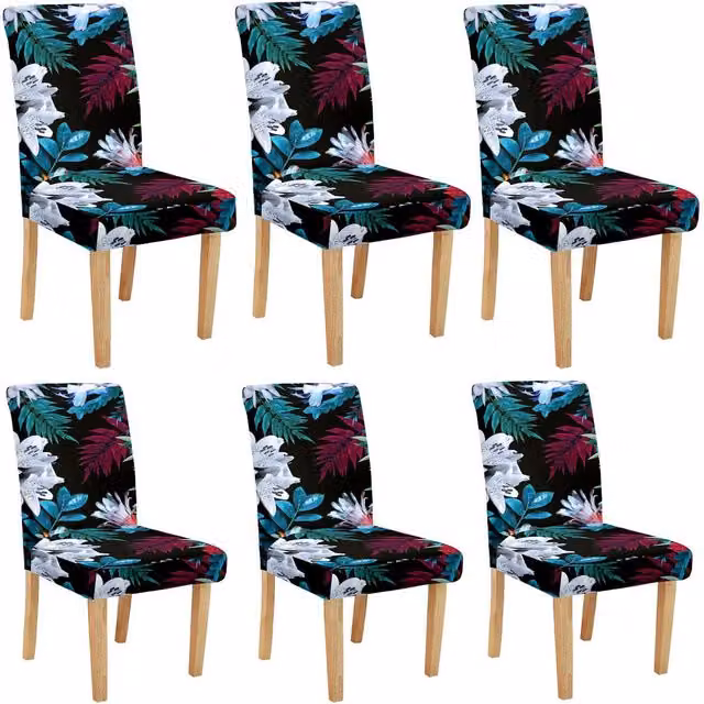 Roseley Pack of 6 Floral Dining Chair Covers in Red and Multicolour