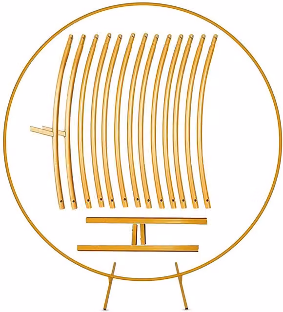 Neel Blue Round Metal Balloon Arch Frame with Floor Base in Gold, Height: 220 cm