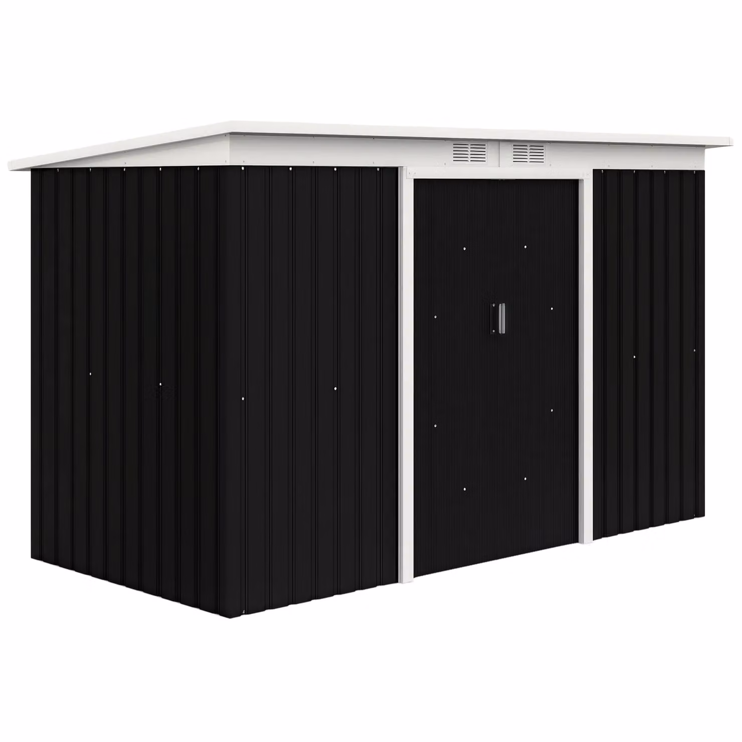 OUTSUNNY Dark Grey Metal Garden Storage Shed with Sliding Doors and Window – 2