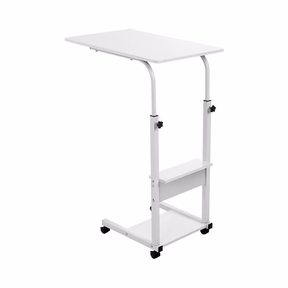 ExtraStar Height Adjustable Overbed Table with Storage Shelf and Castors in White – 2