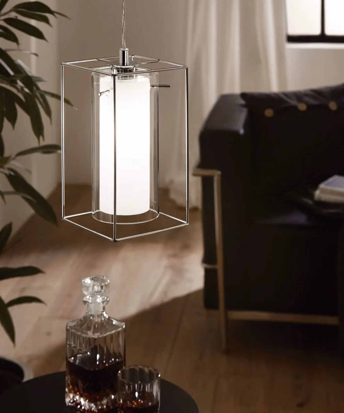 Loops Modern Suspended Pendant Light with Chrome Metal and White Transparent Glass Shade, E27, 1x60W, Height: 150 cm, Width: 110 cm, Depth: 110 cm – 2