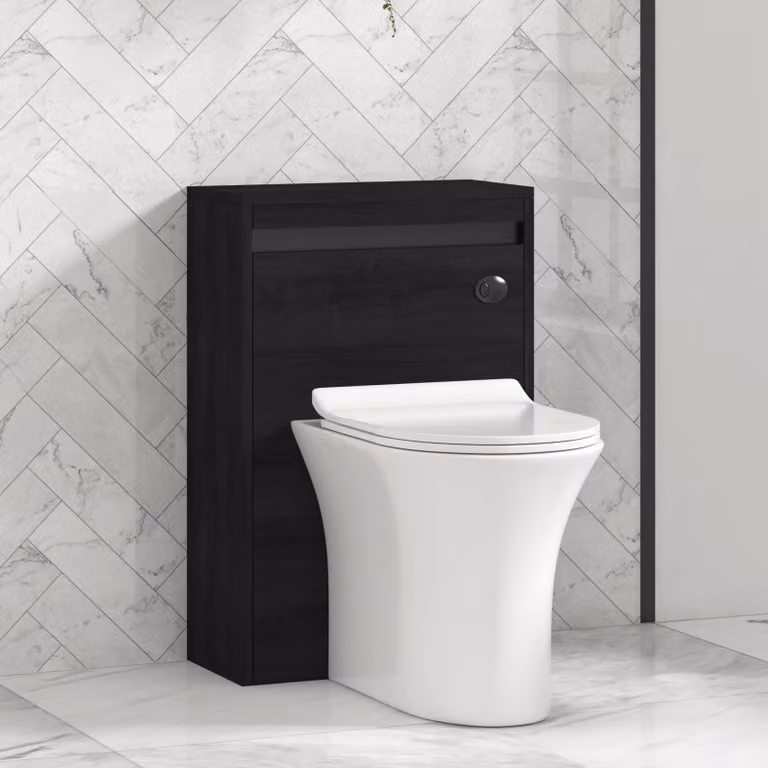Orion Hale Black BTW Wall Mounted WC Unit with Breeze Rimless Ceramic Toilet Pan, Slim Soft Close Seat and Cistern, Black and White