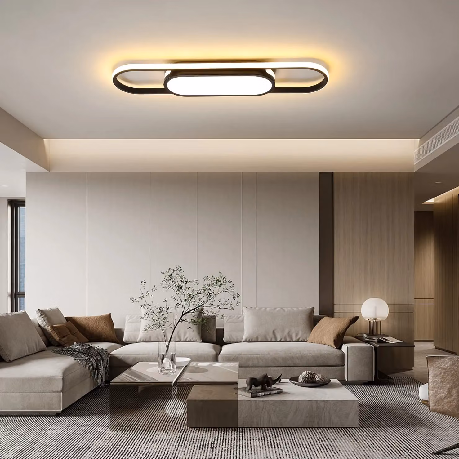 Garwarm Modern Black LED Flush Mount Ceiling Light with Remote Control and Dimmable Acrylic Linear Fixture – 5