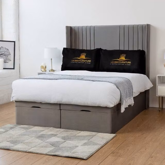 Luxor Living Luxor Wingback End Lift Divan Ottoman Bed with 54 Inch Headboard, Grey, W/D/H: 200 x 200 cm