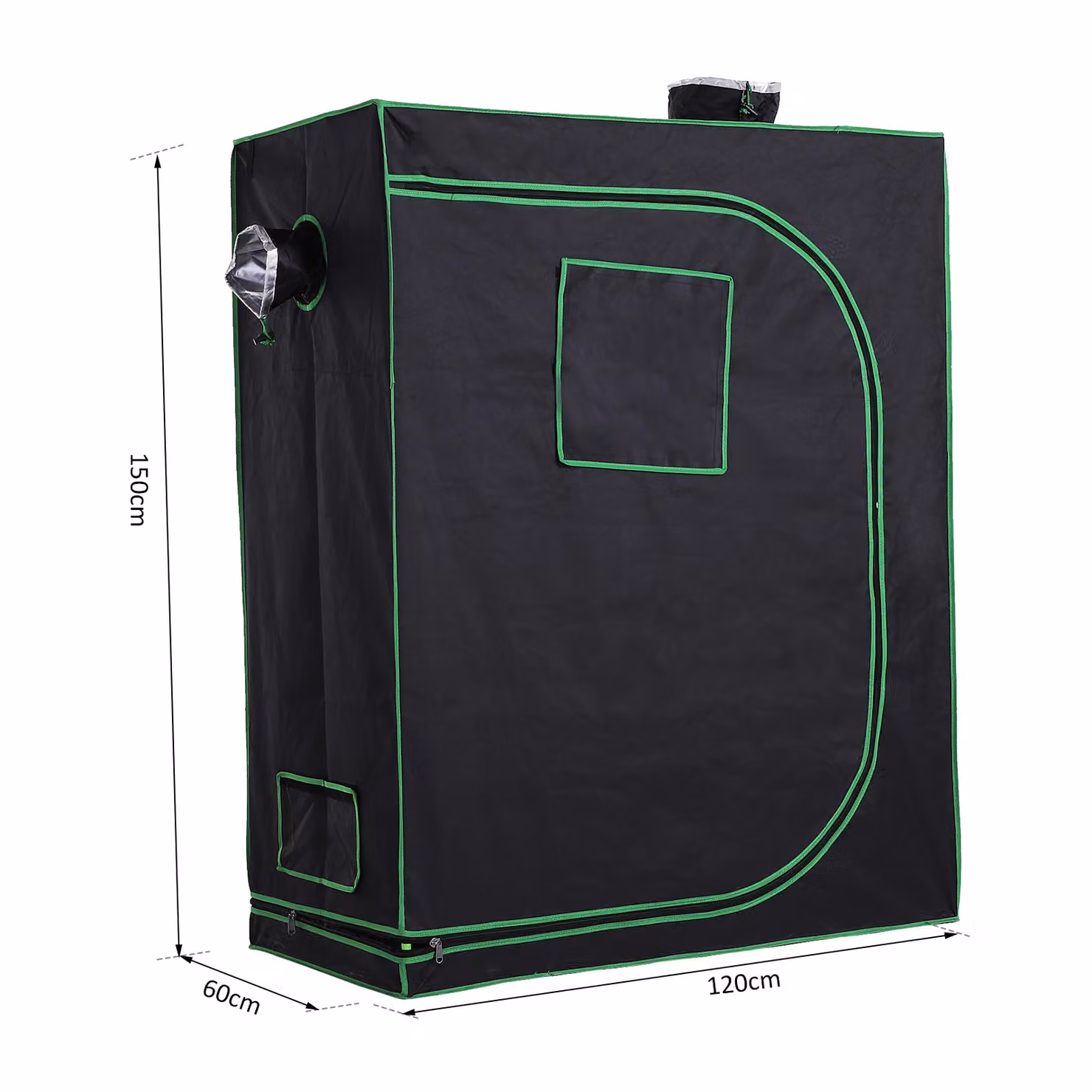 Outsunny Reflective Mylar Hydroponic Grow Tent with Floor Tray, Black, W/D/H: 120 x 60 x 150 cm – 3