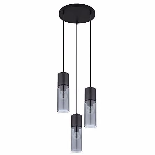 Globo Lighting Modern 3-Bulb Pendant Light with Smoke Glass Shades and Black Metal, H 150 x W 30 x D 30 cm – 1
