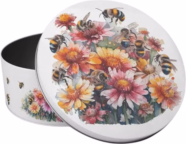 Purely Home Floral Bees Small Round Cake Tin in Multicoloured White