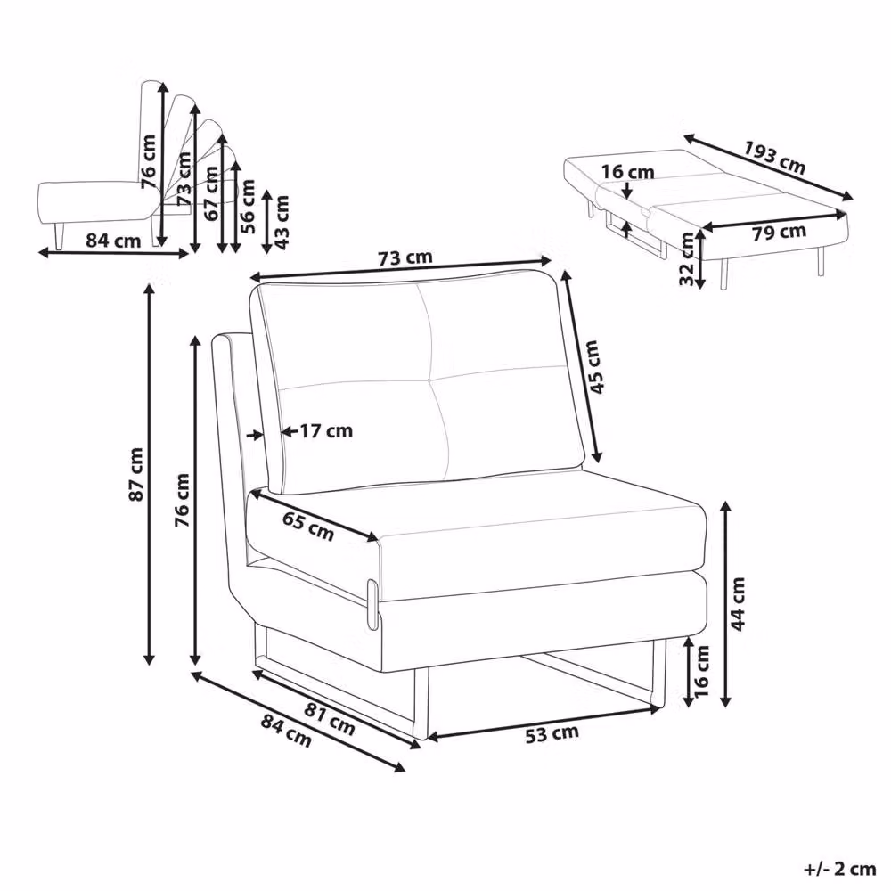 Wyld and Coco Red Fabric 5-Position Reclining Compact Sofa Bed with Metal Frame – 3