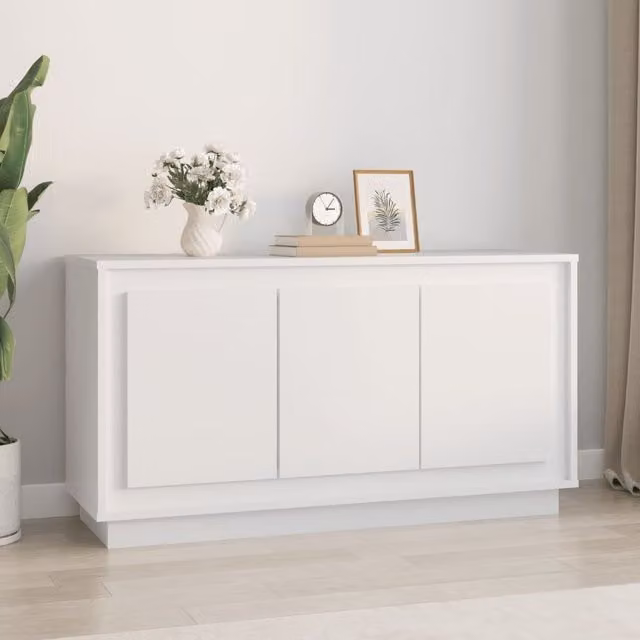 Berkfield Home Classic White Sideboard in Matt MDF, W/D/H: 102 x 35 x 55 cm