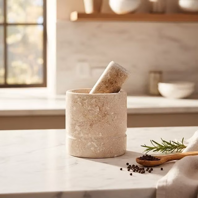 Orsina Cream Marble Round Mortar and Pestle in Beige