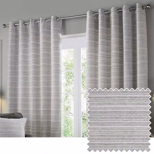 Paoletti Jupiter Silver Chenille Jacquard Blackout Eyelet Curtains, W: 117 cm, H: 183 cm – 1