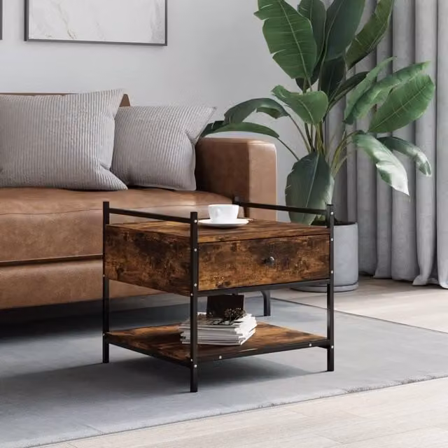 Berkfield Home Smoked Oak Coffee Table in Brown, W/D/H: 50 x 50 x 50 cm