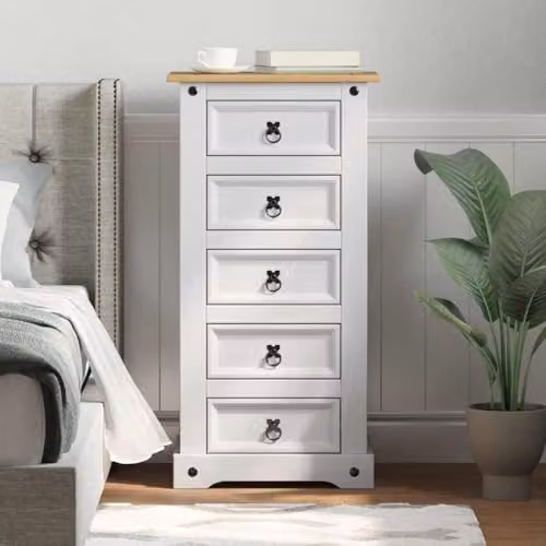 vidaXL Corona Bedside Table in White, Solid Pine Wood, W/D/H: 53 x 39 x 103 cm – 2
