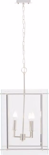 Orsina Four Bulb Industrial Style Rectangular Pendant Light in Silver with Transparent Glass Shades
