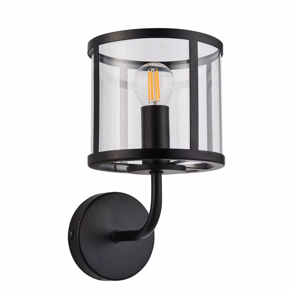 Netlighting Hopton Glass Shade Wall Lamp in Matt Black with Transparent Glass – 4