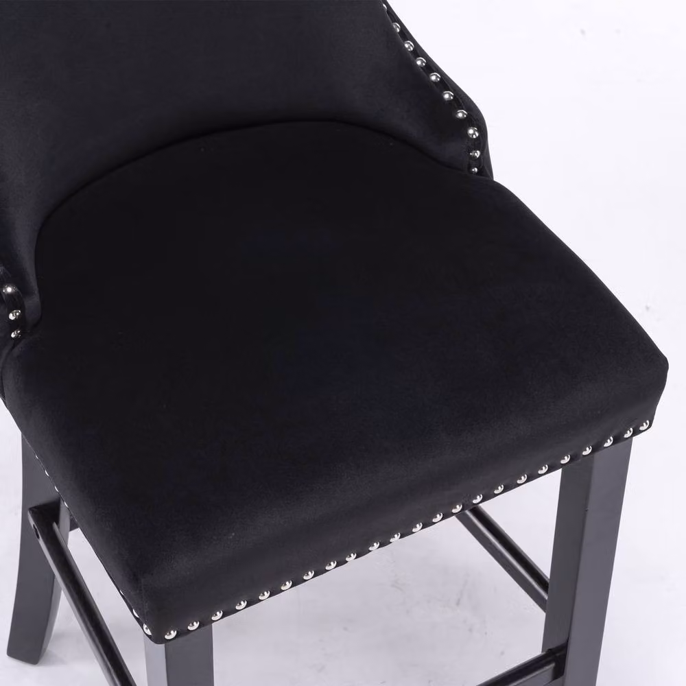 Modern Home Touch Set of 2 Black Velvet Upholstered Bar Stools with Wood Legs – 4