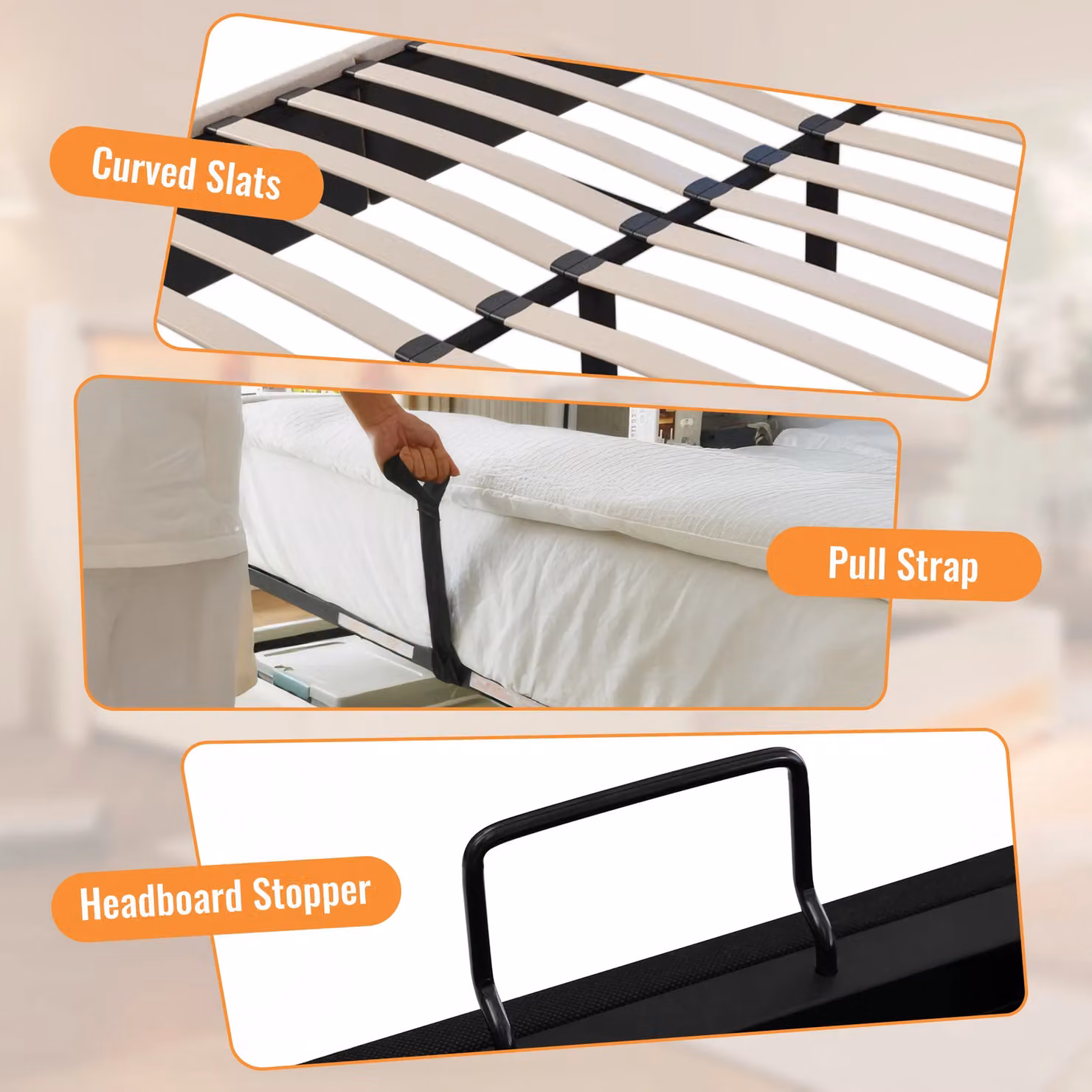 Matteo Upholstered Double Bed Frame with Under-Bed LED Lighting and USB Charging Port in Beige, W/D/H: 135 x 190 cm – 5