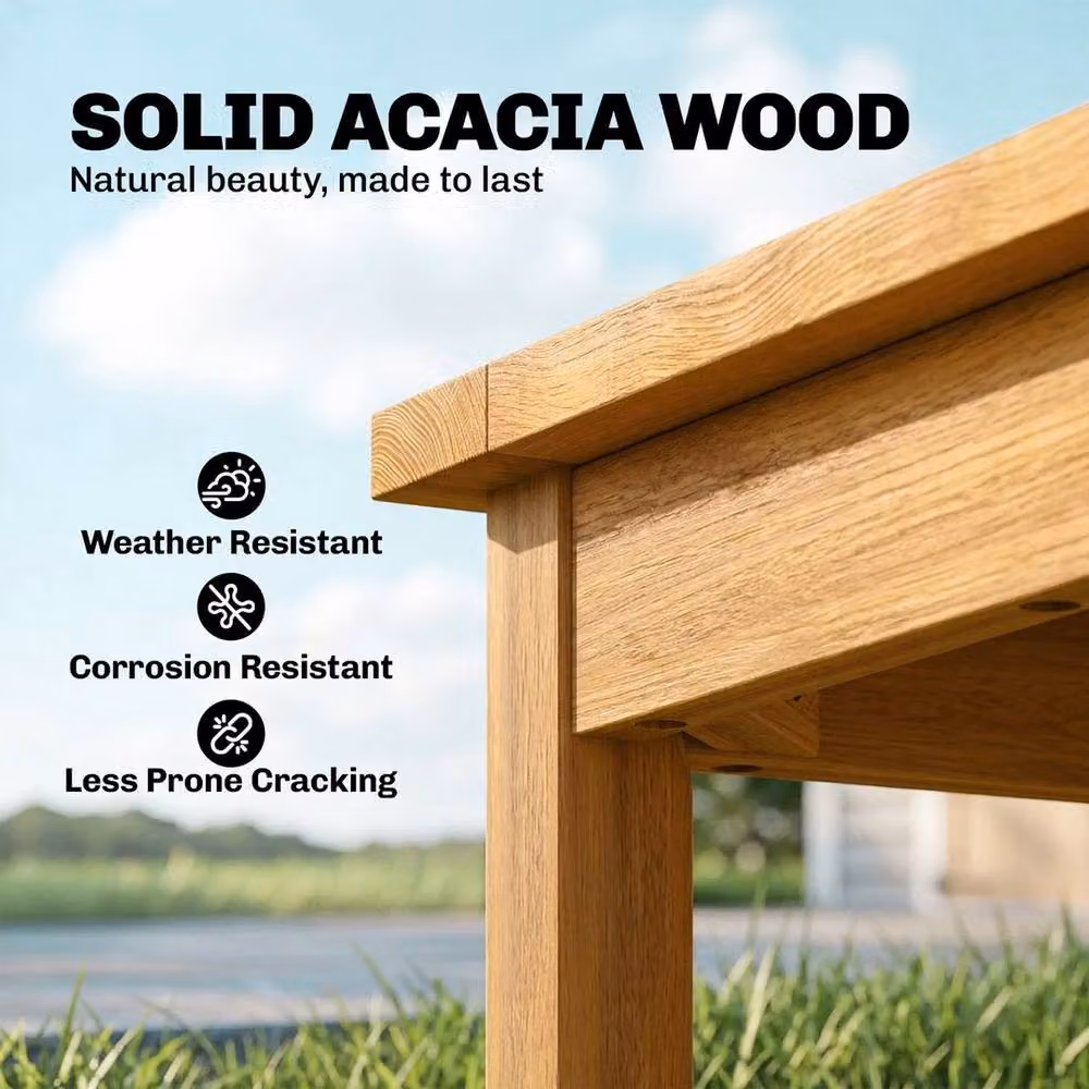 EONLION Acacia Wood Square Coffee Table in Natural Brown, Width: 100 cm – 3