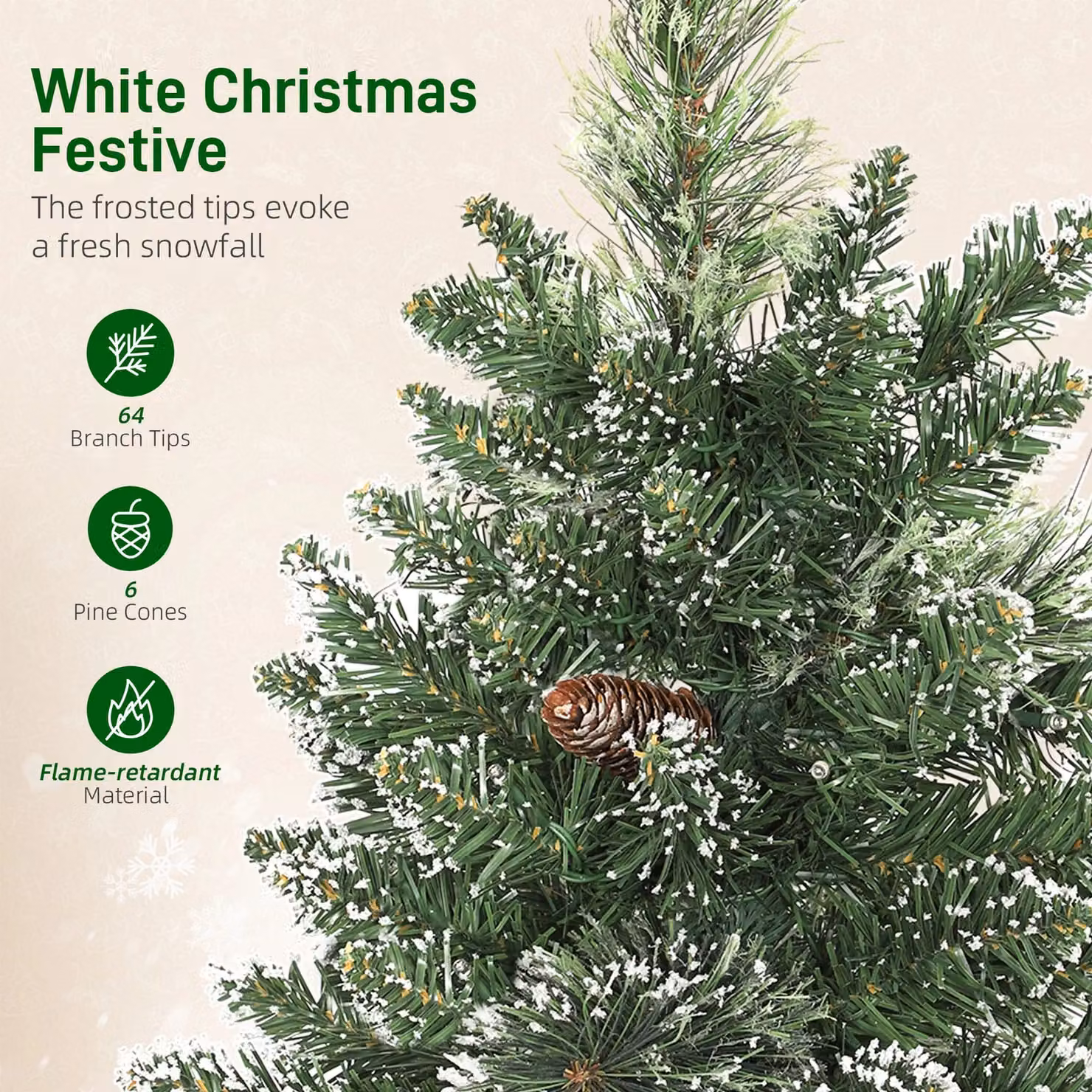 HOMCOM Prelit Mini Tabletop Christmas Tree, Snow Flocked in Green, Height: 60 cm – 5