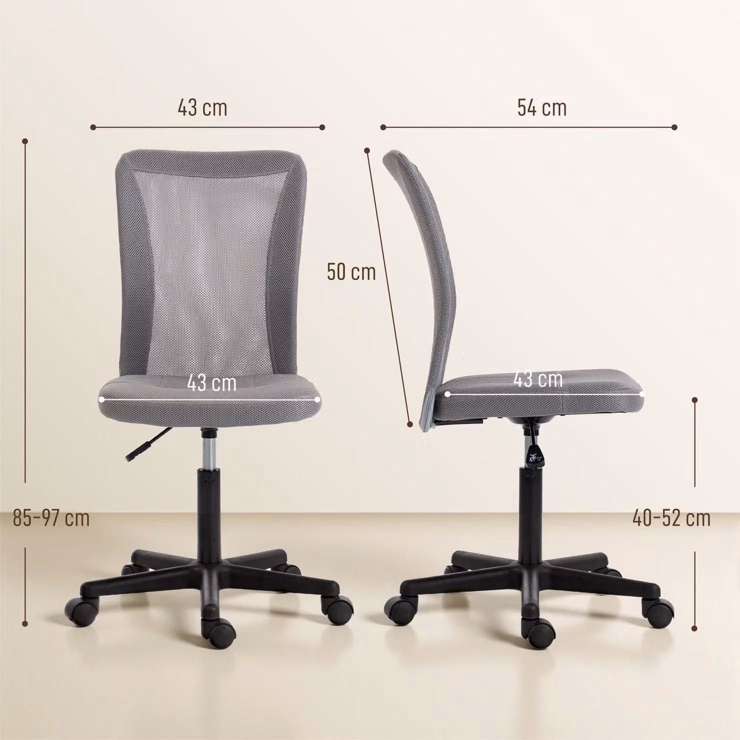 Vinsetto Grey Fabric Task Chair with Swivel Castors and Modern Design – 3