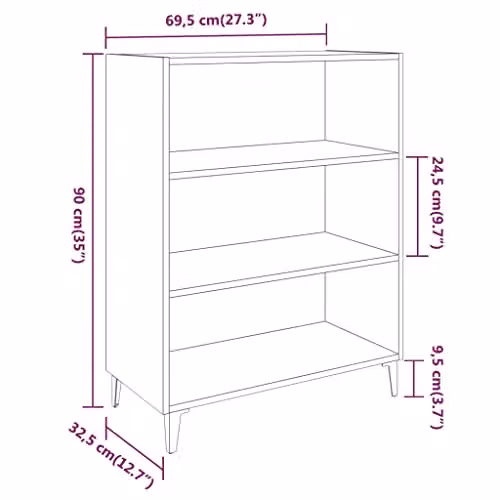 vidaXL Smoked Oak Sideboard Console and Storage Cabinet in Brown Engineered Wood, W/D/H: 90.0 x 32.5 x 69.5 cm – 3