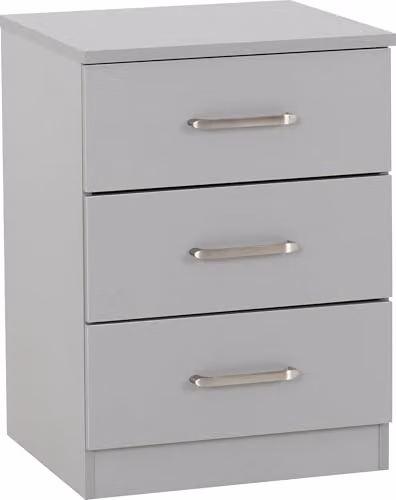 Seconique Dakota 3 Drawer Bedside Table in Light Grey, W/D/H: 40 x 36 x 55 cm