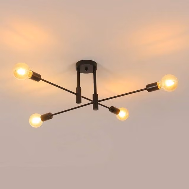 Pheashine Black Magic Bean 4-Light Industrial Ceiling Lamp with E27 Metal and Glass Design, W/D/H: 71 x 26.5 x 26.5 cm