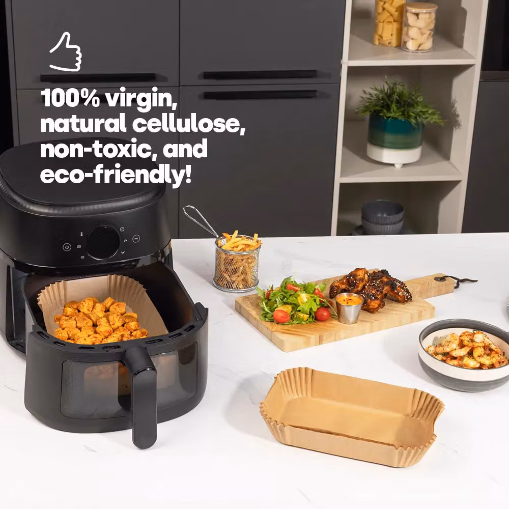 Livivo Disposable Non-Stick Rectangular Air Fryer Liners in Beige, 100 Pieces – 2