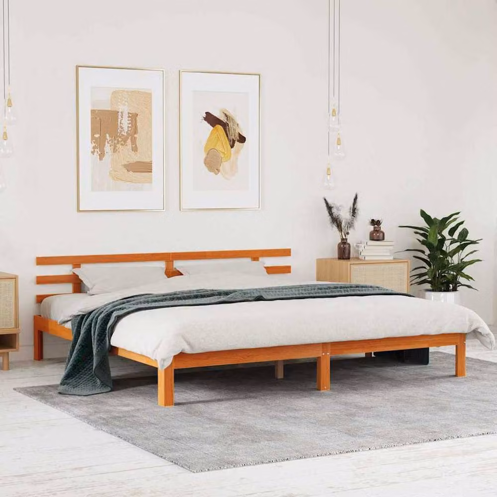 Berkfield Home Solid Wood Pine Bed Frame, Wax Brown, W/D/H: 200 x 197.5 x 69.5 cm – 2