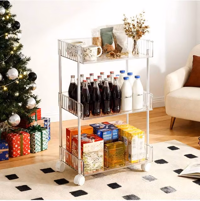 Living and Home 3-Tier Transparent Rolling Storage Cart in Clear – 1