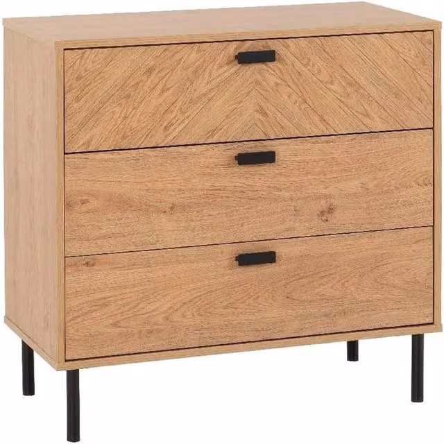 FORGEVIO Herringbone 3 Drawer Bedroom Storage Chest in Medium Oak and Beige – 1